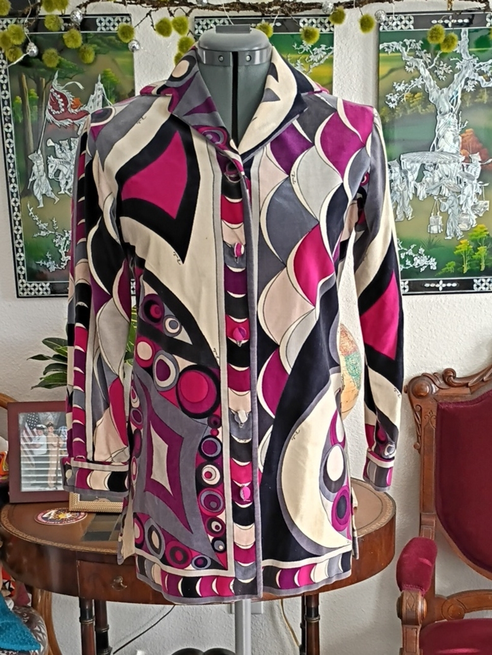 Emilio Pucci Vintage 1960s Velvet Jacket Pink Black And Cream Size Extra Small - Picture 1 of 5